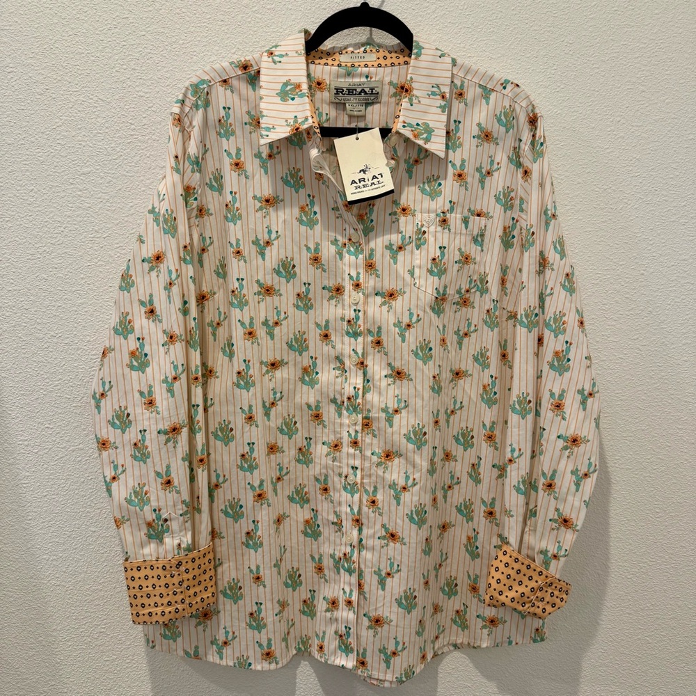 NWT. Ariat REAL Cactus Blossom Kirby Stretch Button Down Shirt L/S Fitted Sz XXL - Picture 3 of 13
